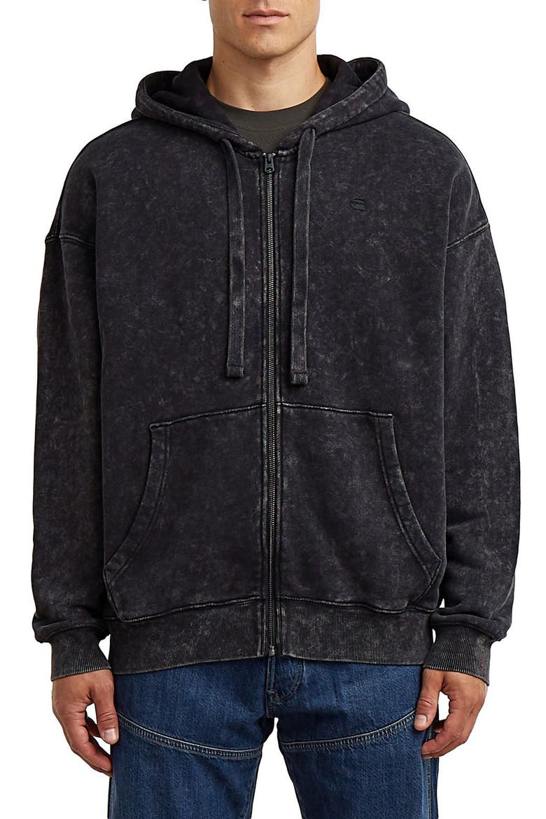 Washed Loose Fit Zip Hoodie, Main, color, DARK BLACK SMOKEY
