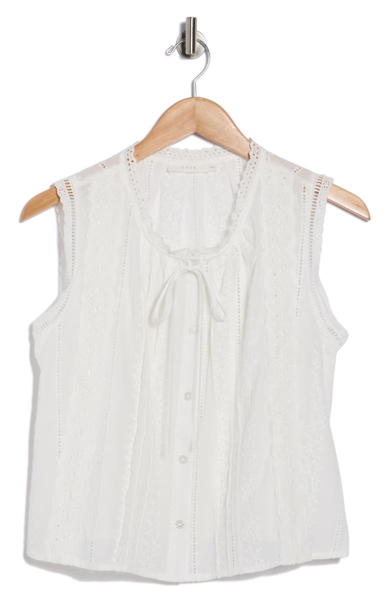 Lush Embroidered Sleeveless Cotton Button-Up Top, Main, color, White