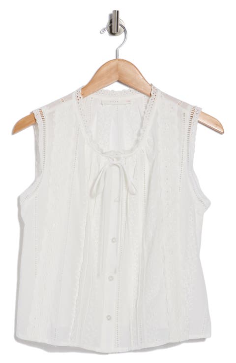 Embroidered Sleeveless Cotton Button-Up Top