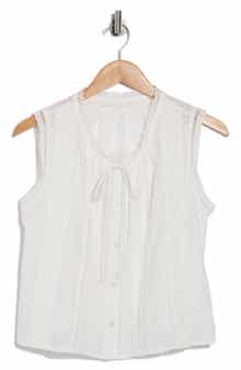 Lush Embroidered Sleeveless Cotton Button-Up Top