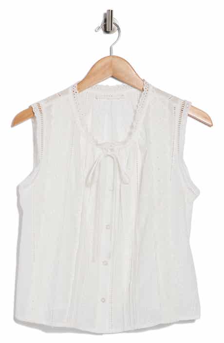 Lush Embroidered Sleeveless Cotton Button-Up Top