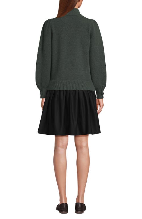 Lands' End Fuzzy Lantern Sleeve Mock Neck Mini Twofer Dress In Green