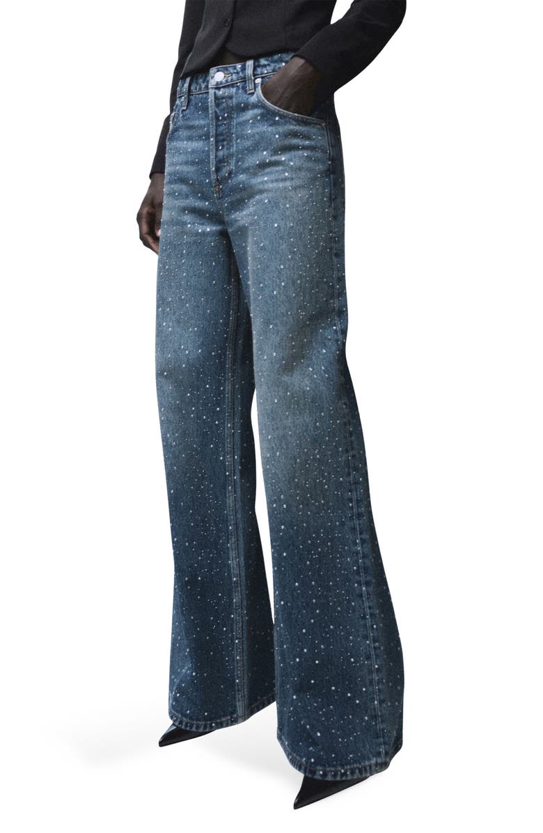 MANGO Rhinestone Wide Leg Jeans, Main, color,
