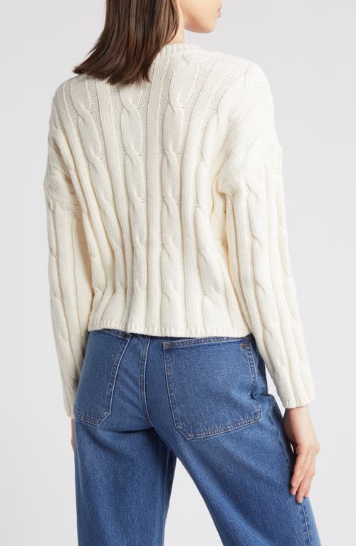 Madewell Cable Knit V-neck Crop Sweater In Antique Cream