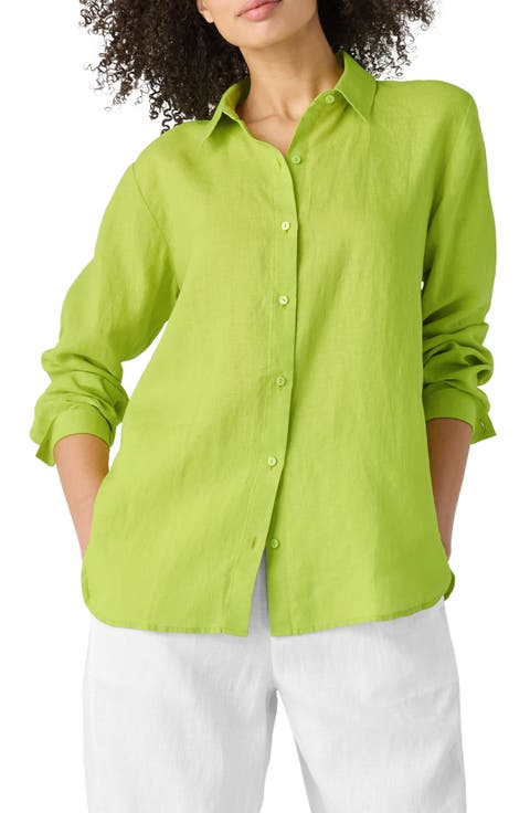 Classic Collar Organic Linen Long Button-Up Shirt (Regular & Petite)