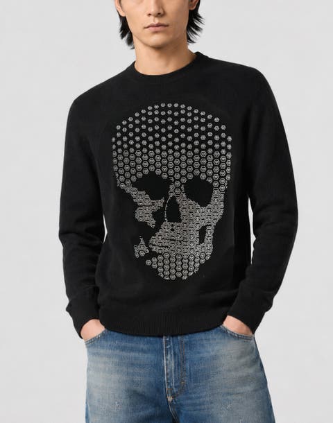 Cashmere Roundneck Pullover Skull Strass Men