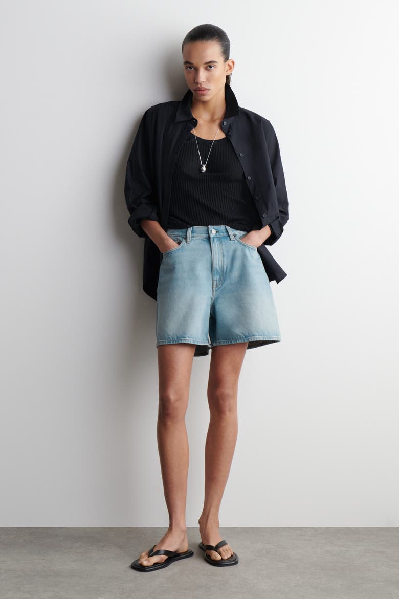 High-Rise Denim Shorts, Alternate, color, WASHED BLUE