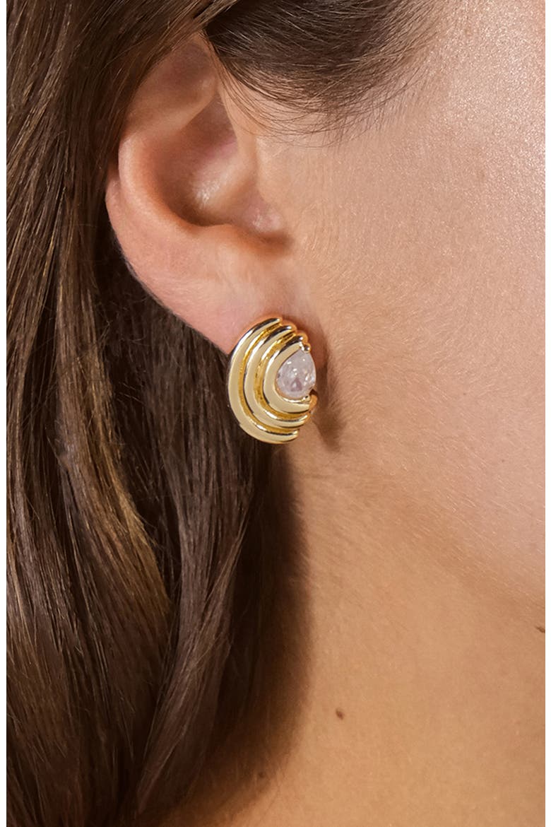 Kouign Amann Cubic Zirconia Stud Earrings, Alternate, color, GOLD