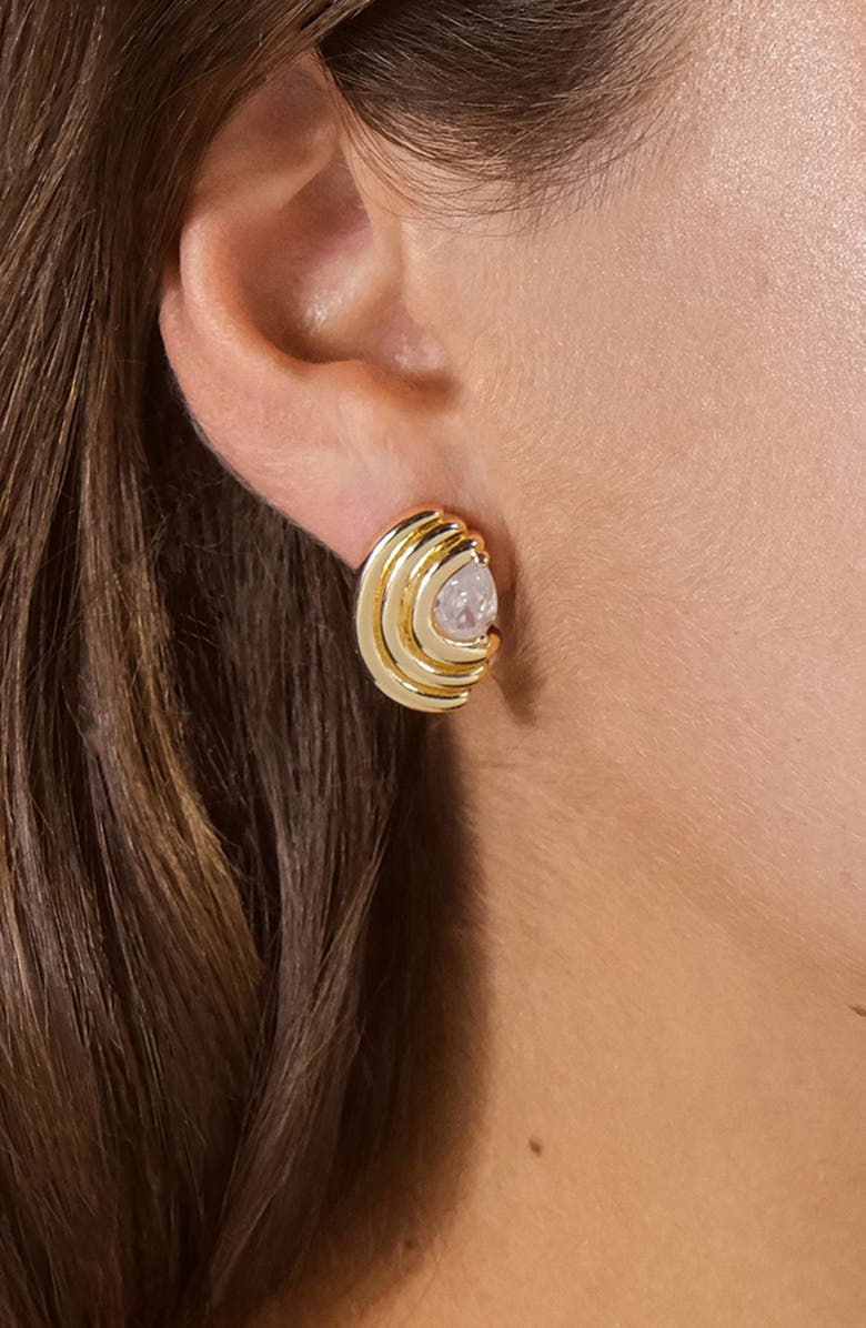 Sterling Forever Kouign Amann Cubic Zirconia Stud Earrings, Alternate, color, Gold