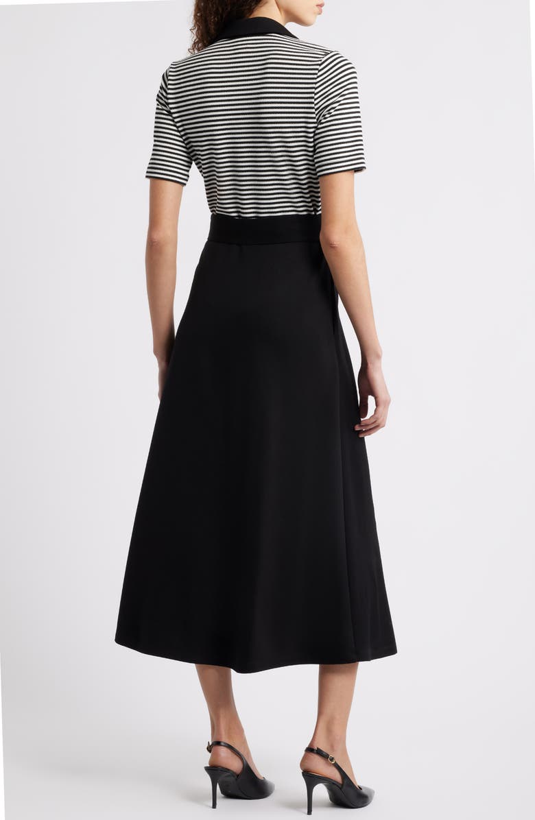 Anne Klein Stripe Bodice Belted Midi Dress, Alternate, color, Anne Black/ White Dove