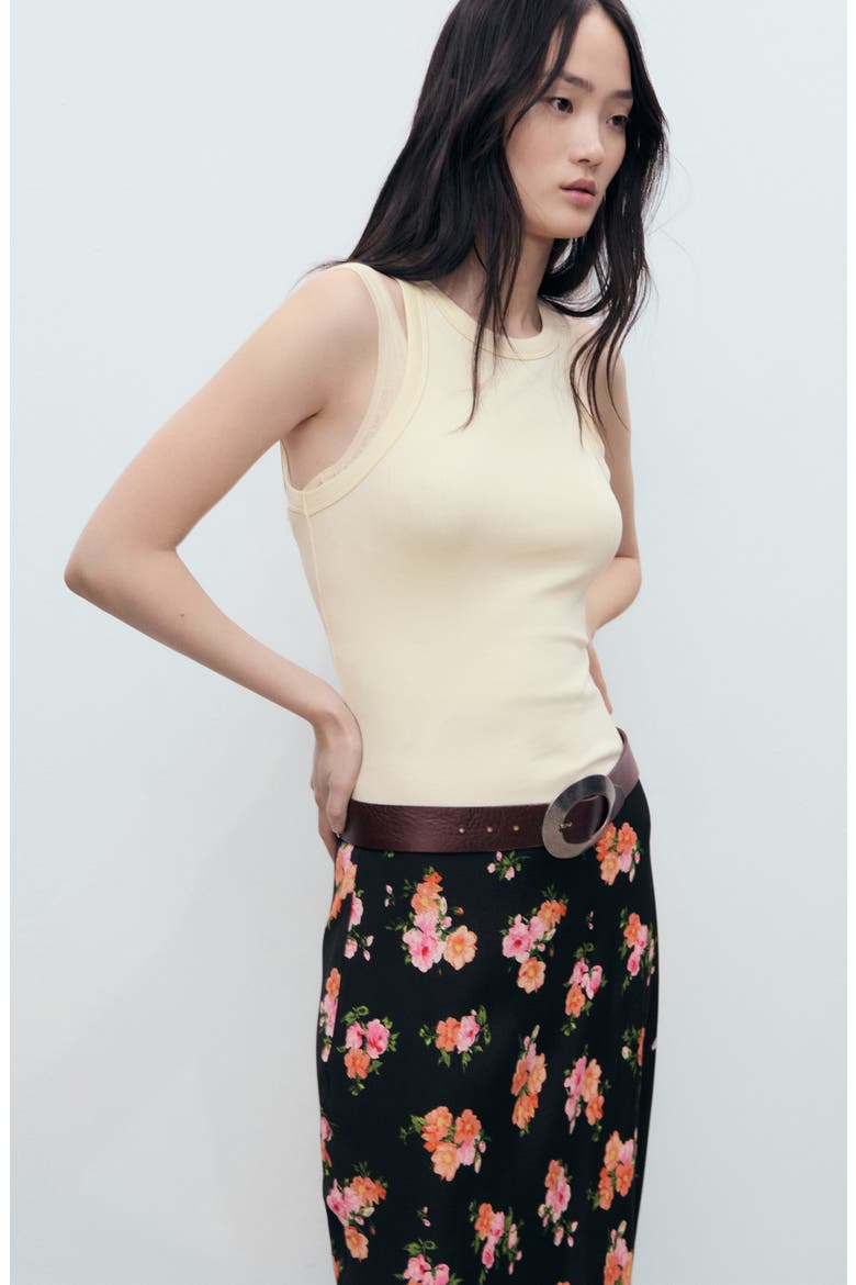 Lace Trim Floral Skirt, Alternate, color, BLACK