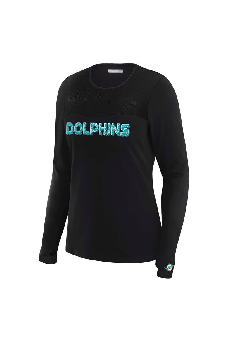 Women's WEAR by Erin Andrews x Gracie Hunt Black Miami Dolphins Mesh Panel Long Sleeve T-Shirt, Alternate, color, Black