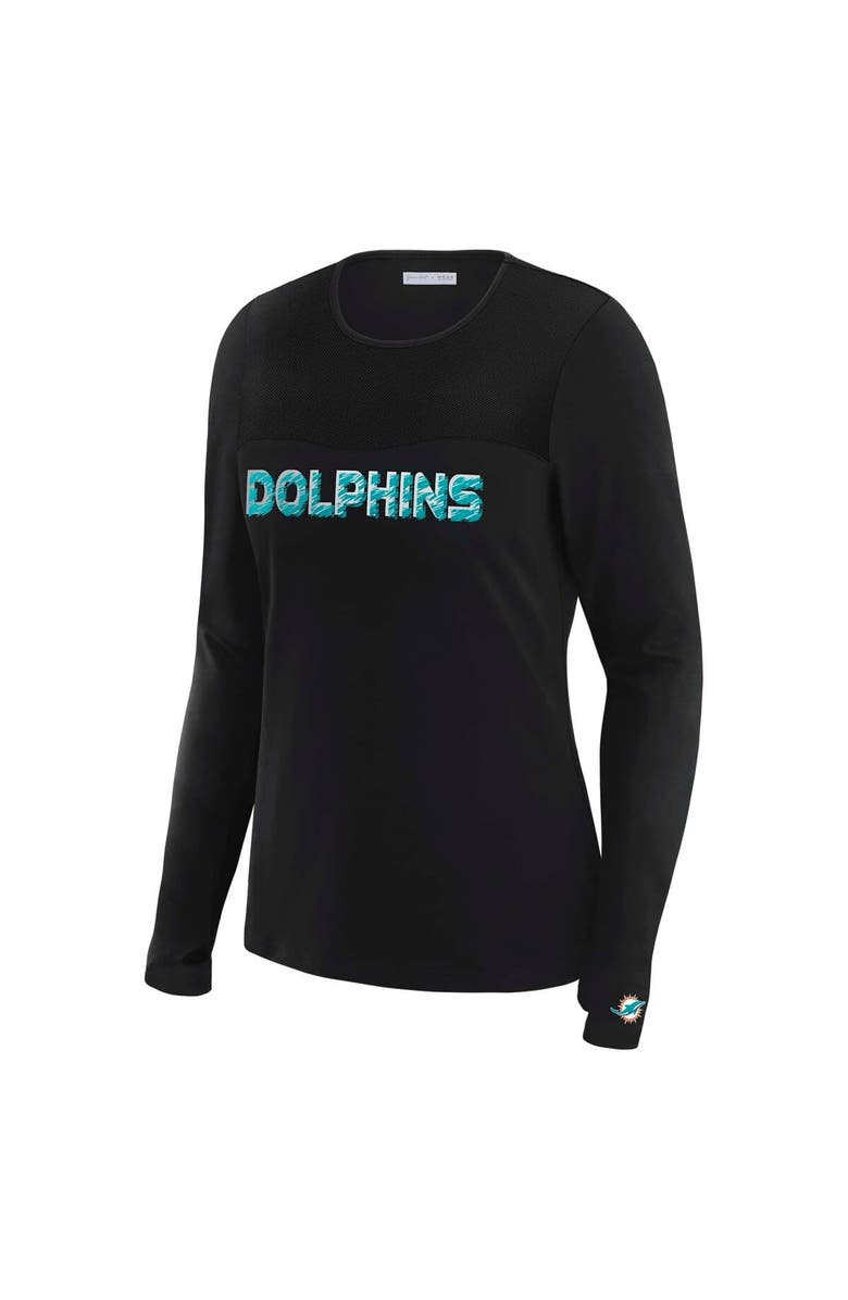 WEAR by Erin Andrews Women's WEAR by Erin Andrews x Gracie Hunt Black Miami Dolphins Mesh Panel Long Sleeve T-Shirt, Alternate, color, Black