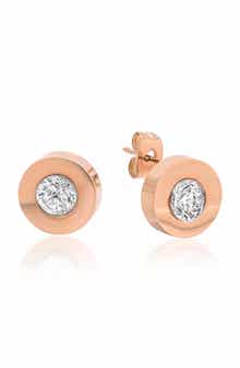 18k Rose Gold Plated Bezel Disk Stud Earrings