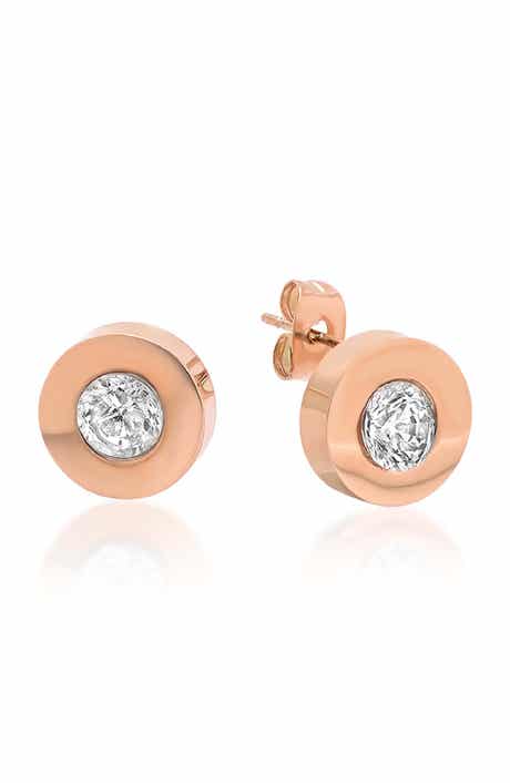 18k Rose Gold Plated Bezel Disk Stud Earrings