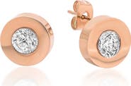 STEELTIME 18k Rose Gold Plated Bezel Disk Stud Earrings