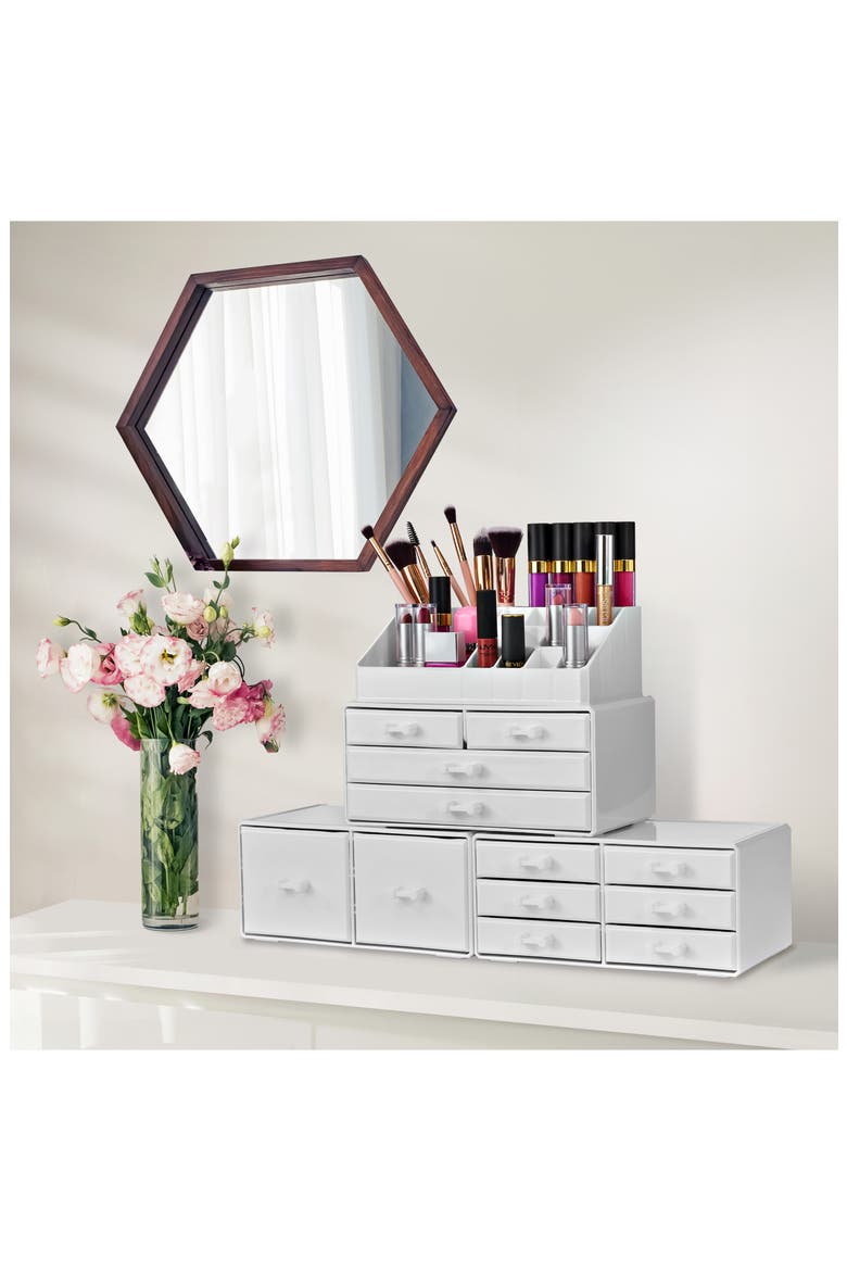 Large 12-Drawer Makeup Organizer Case, Alternate, color, WHITE
