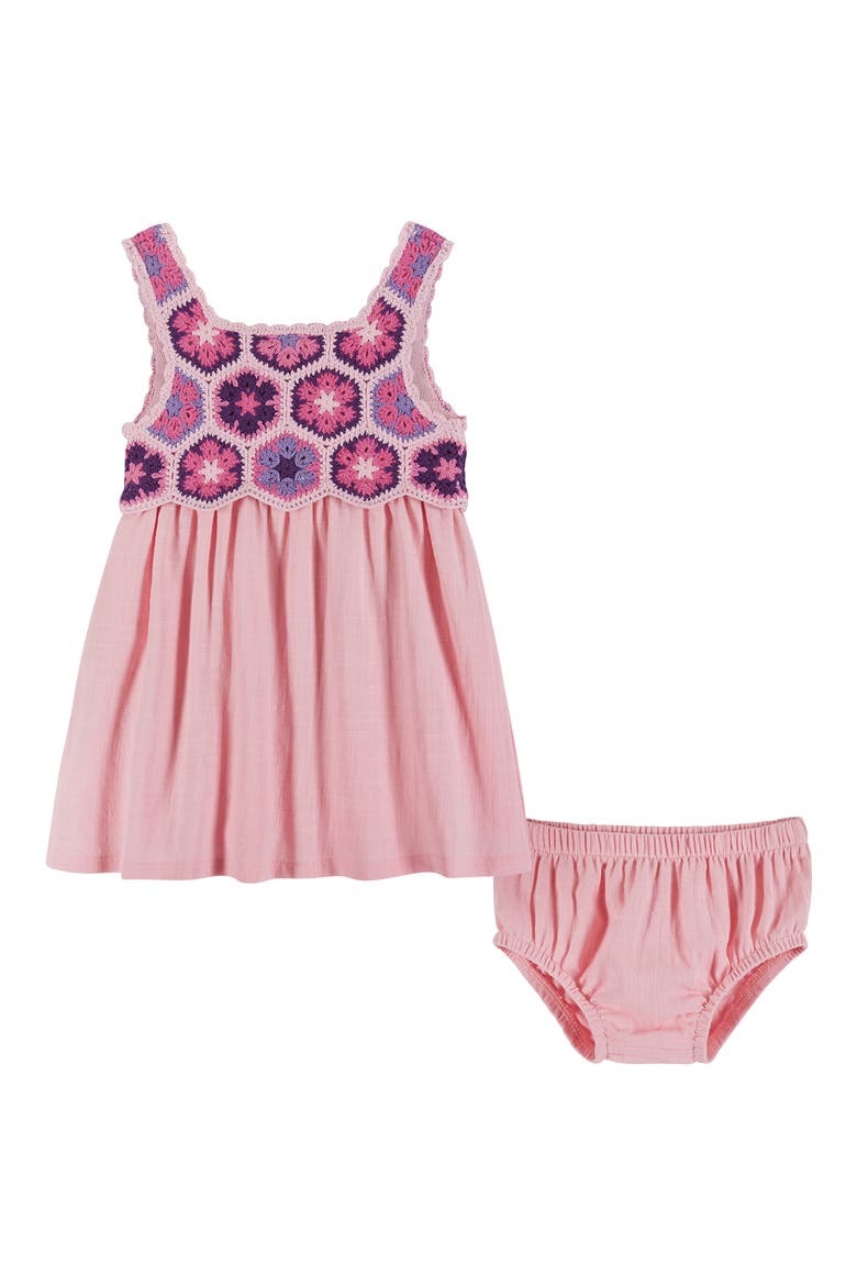 Crochet Accent Tank Dress & Bloomers, Main, color, PINK FLORAL