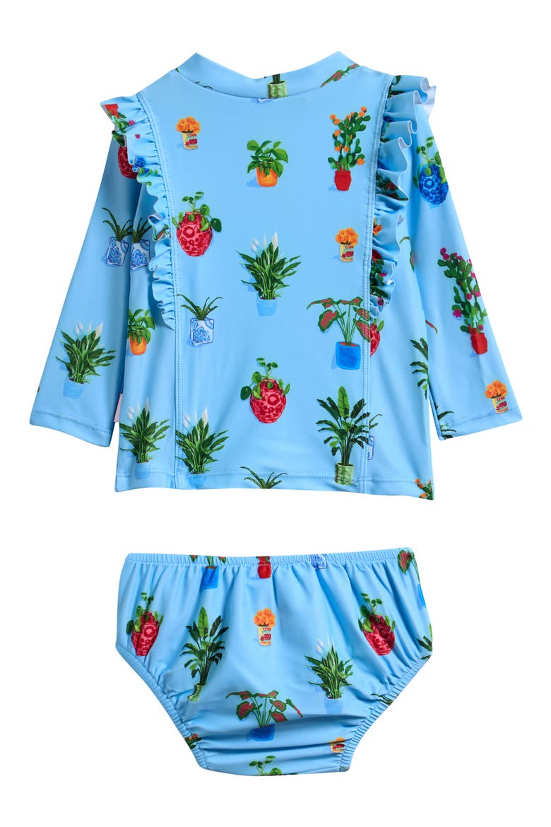 Playa Bonita Ruffle Long Sleeve UPF 50+ Two-Piece Rashguard & Reusable Swim Diaper Set, Alternate, color, PLAYA BONITA