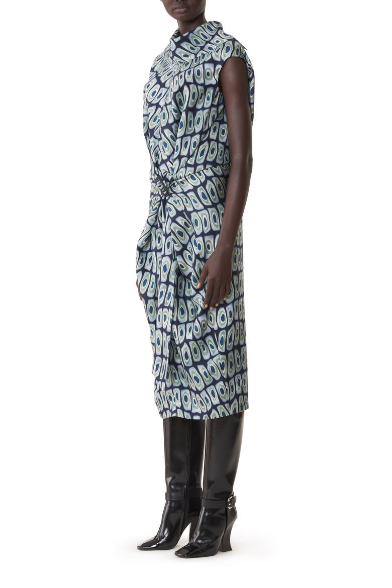 Printed Cape Dress In Silk, Alternate, color, Haze/Sage
