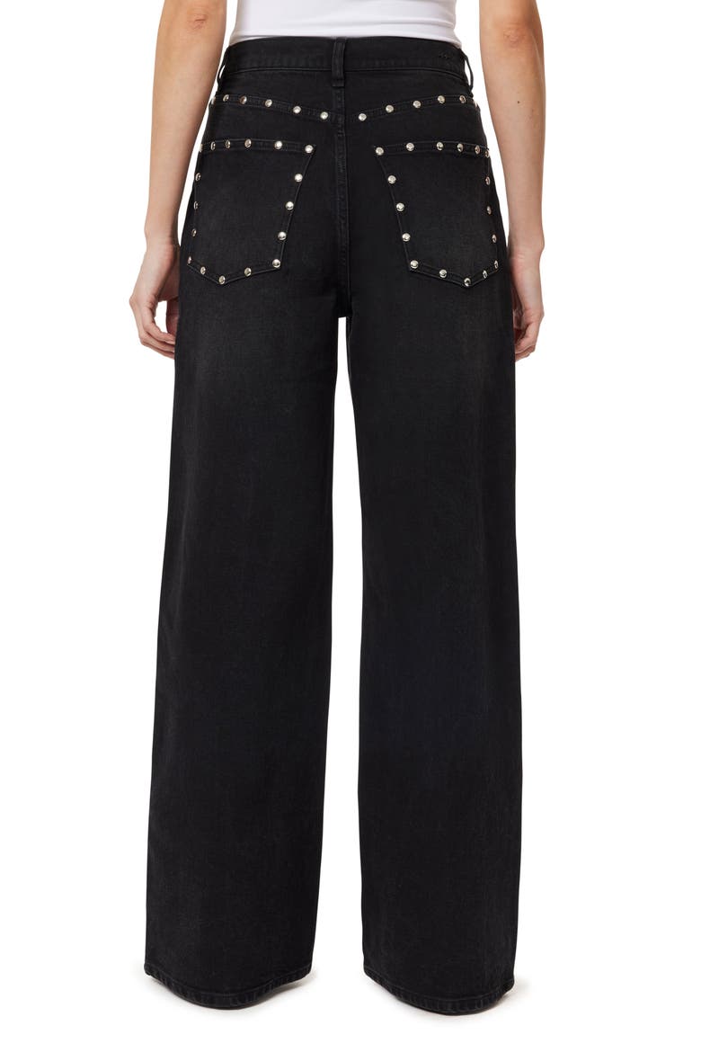 Gemma Studded High Waist Wide Leg Jeans, Alternate, color, JET BLACK