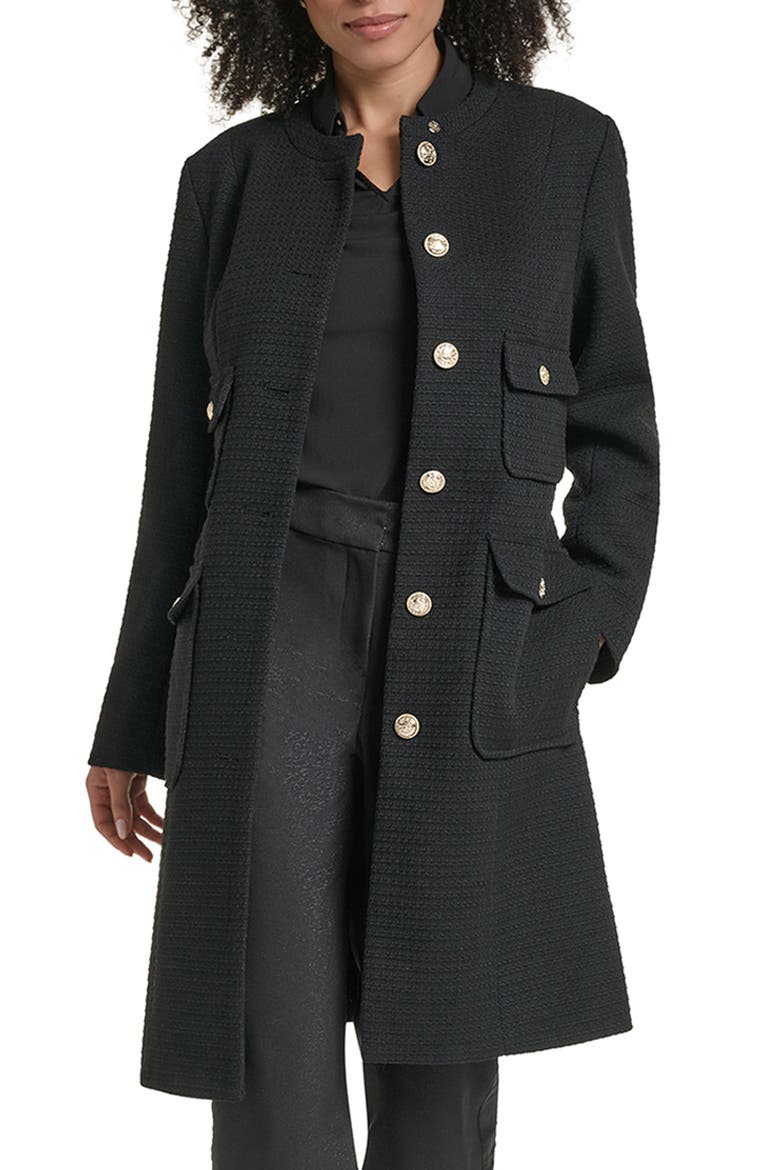 Single Breasted Long Coat, Alternate, color, BLACK