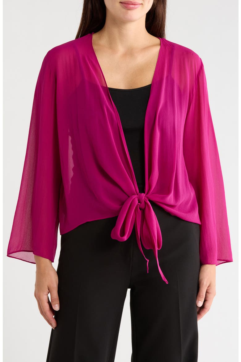 Tie Front Silk Jacket, Main, color, SANGRIA