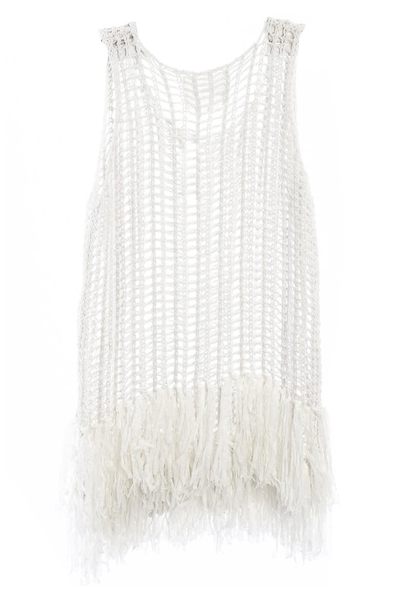 Fringe Trim Crochet Topper, Alternate, color, WHITE