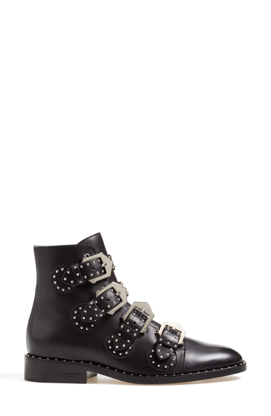 Prue Studded Buckle Bootie, Alternate, color, BLACK LEATHER