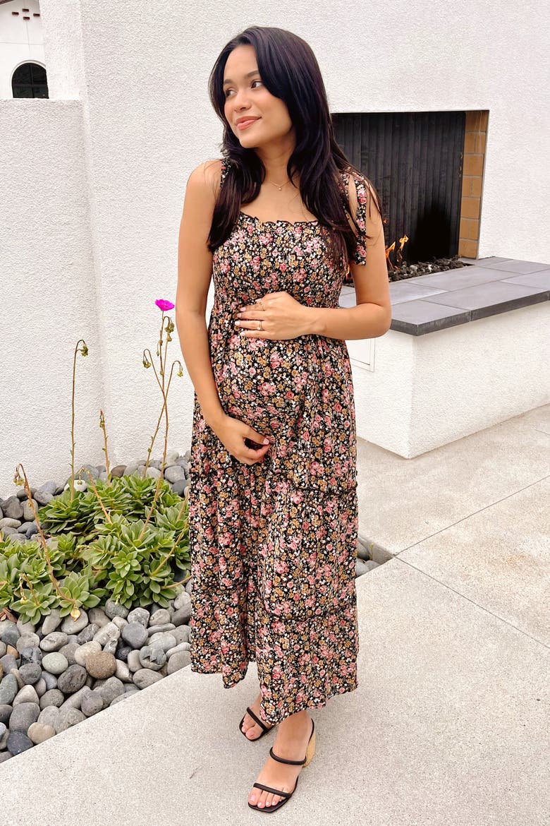 Multi-Color Floral Sleeveless Tiered Maxi Dress, Alternate, color, Pink