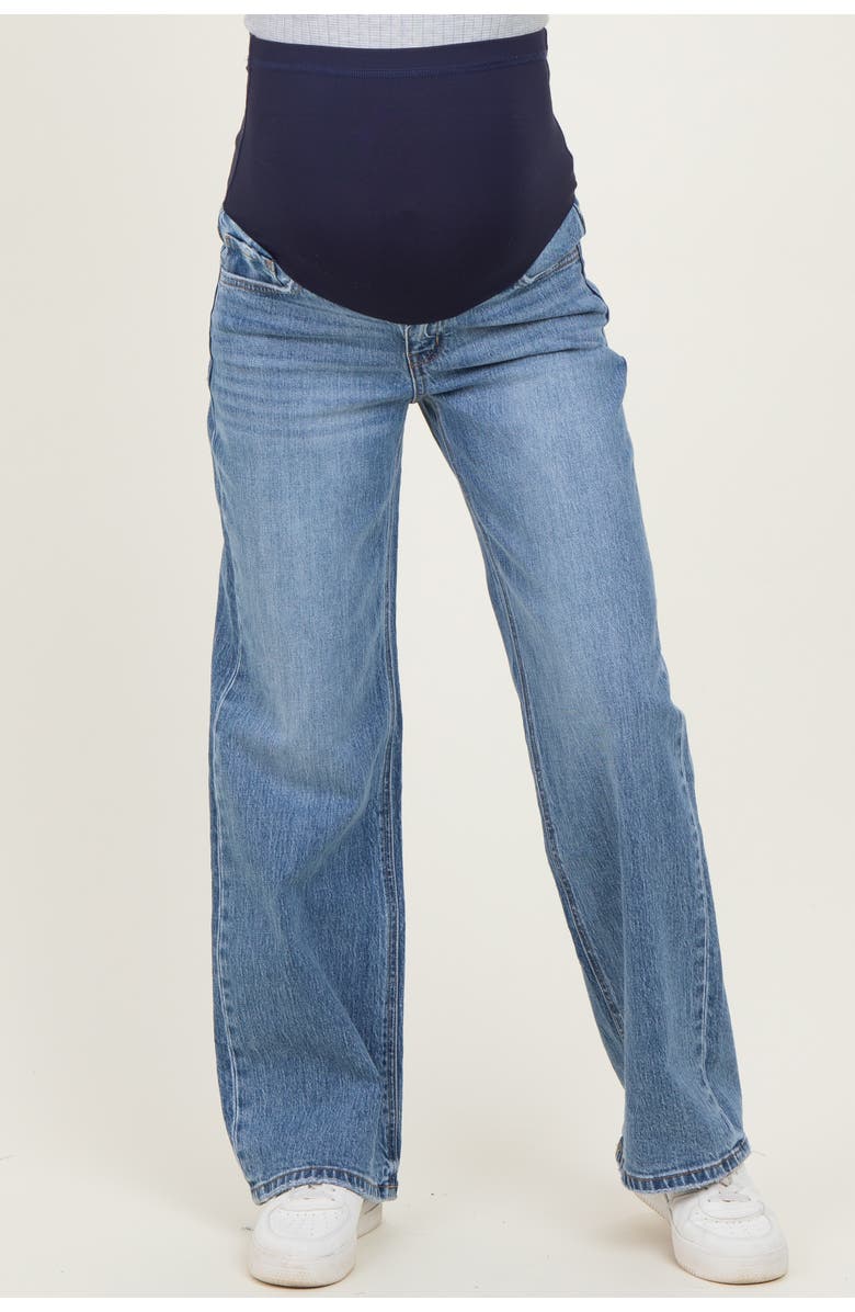 PinkBlush Classic Medium Wash Wide Leg Maternity Jeans, Alternate, color, Light Blue