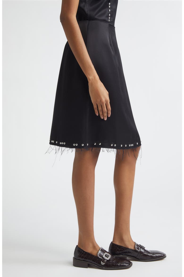 Iris Studded Frayed Satin Skirt, Alternate, color, BLACK