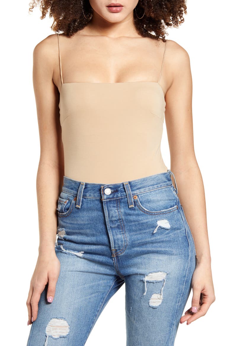 Alexander Spaghetti Strap Thong Bodysuit, Main, color, KHAKI