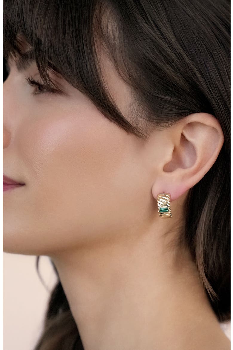 Textured Half Hoop Earrings, Alternate, color, GREEN