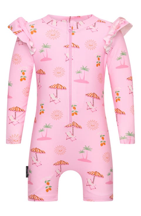Summer Paradise Ruffle Long Sleeve UPF 50+ One-Piece Rashguard Swimsuit (Baby)