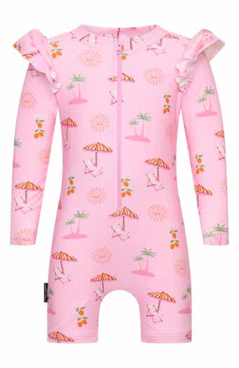 Summer Paradise Ruffle Long Sleeve UPF 50+ One-Piece Rashguard Swimsuit