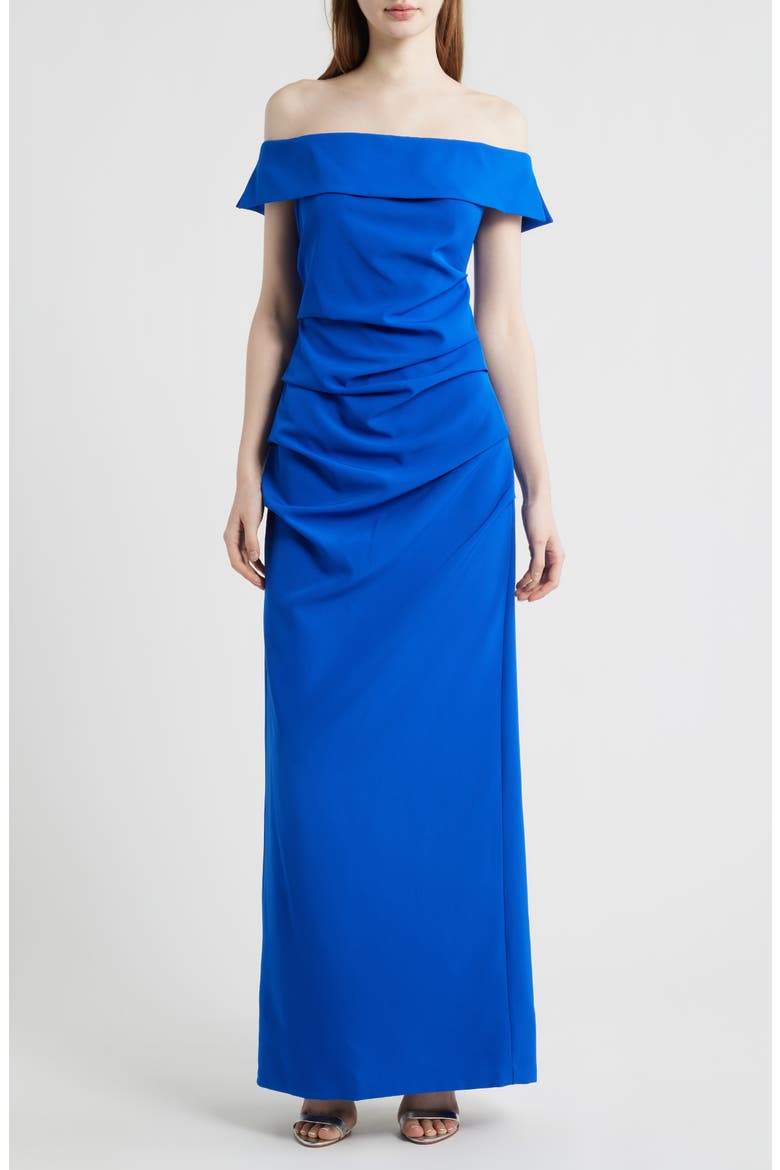 Laguna Pleated Off the Shoulder Gown, Main, color, COBALT