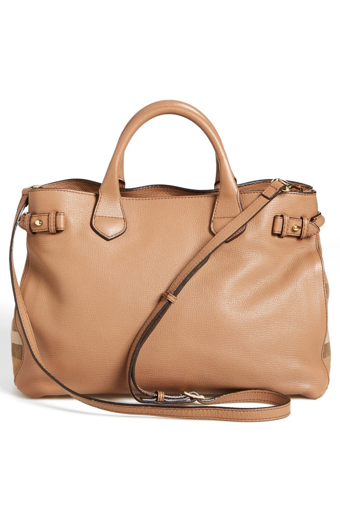 'Medium Banner' Leather Tote, Alternate, color, DARK SAND