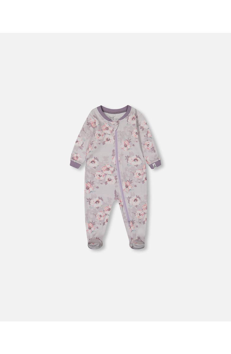 Deux par Deux Baby Girl's Printed Organic Cotton One-Piece Pajama Pale Pink Flowers On Neutral Lilac, Main, color, 