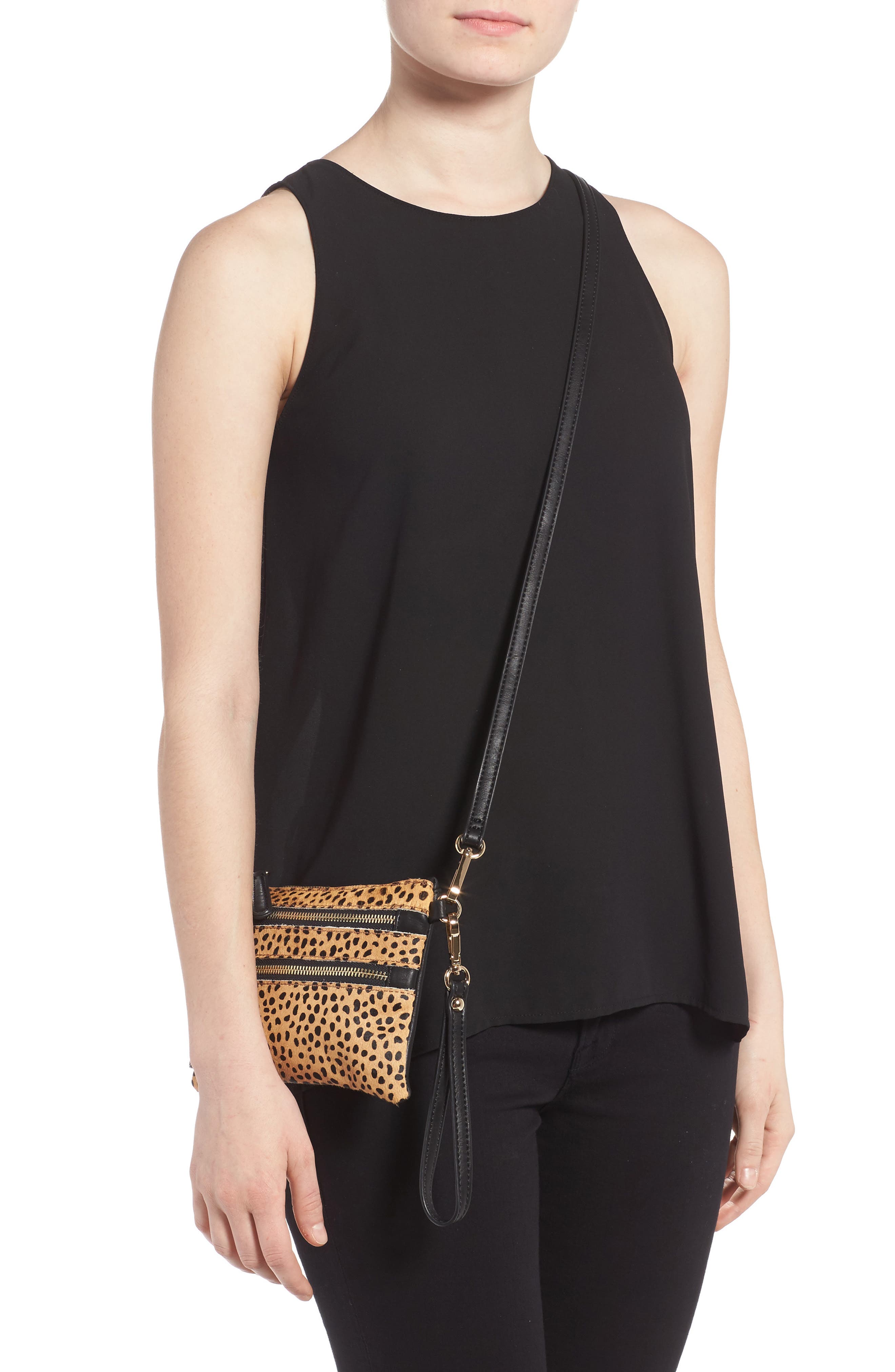 'Camilla' Faux Leather Clutch, Alternate, color, BROWN HAIR CALF