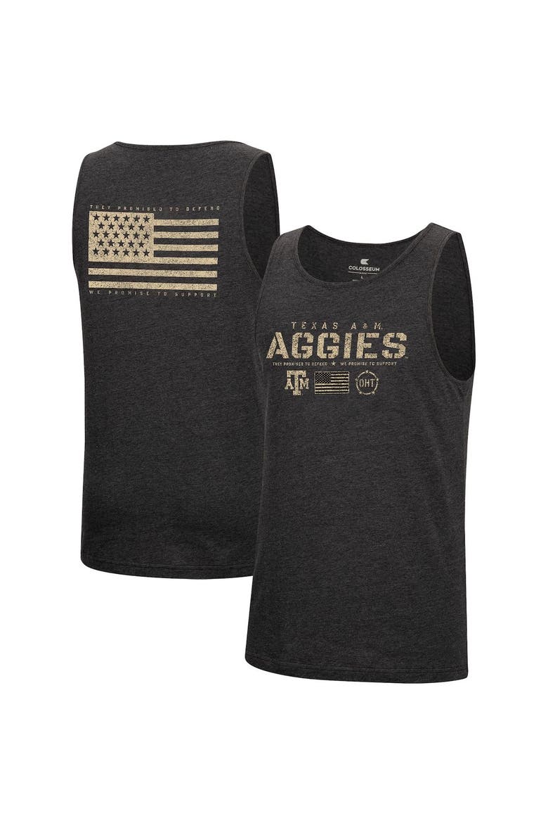 Men's Colosseum Heathered Black Texas A&M Aggies Military Appreciation OHT Transport Tank Top, Main, color, Heather Black