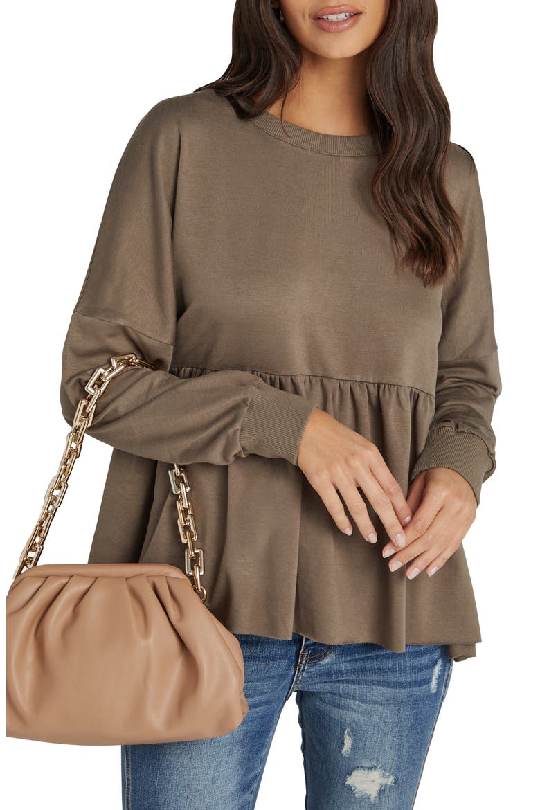 Babydoll Long Sleeve Knit Top, Main, color, VINTAGE OLIVE