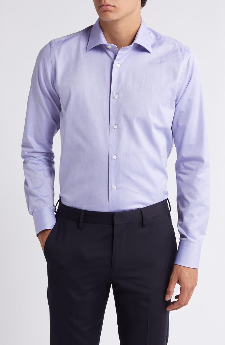 Canali Regular Fit Cotton Herringbone Dress Shirt, Main, color,
