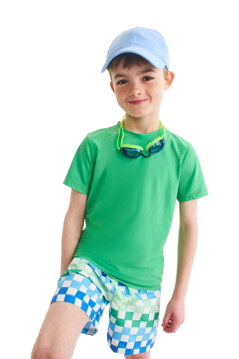 Kids Swim Trunk In Check, Alternate, color, Green Apple Multi Checks