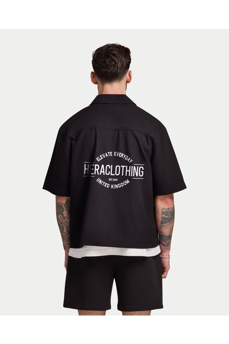 Canvas Short Sleeve Oversized Shirt, Alternate, color, Black