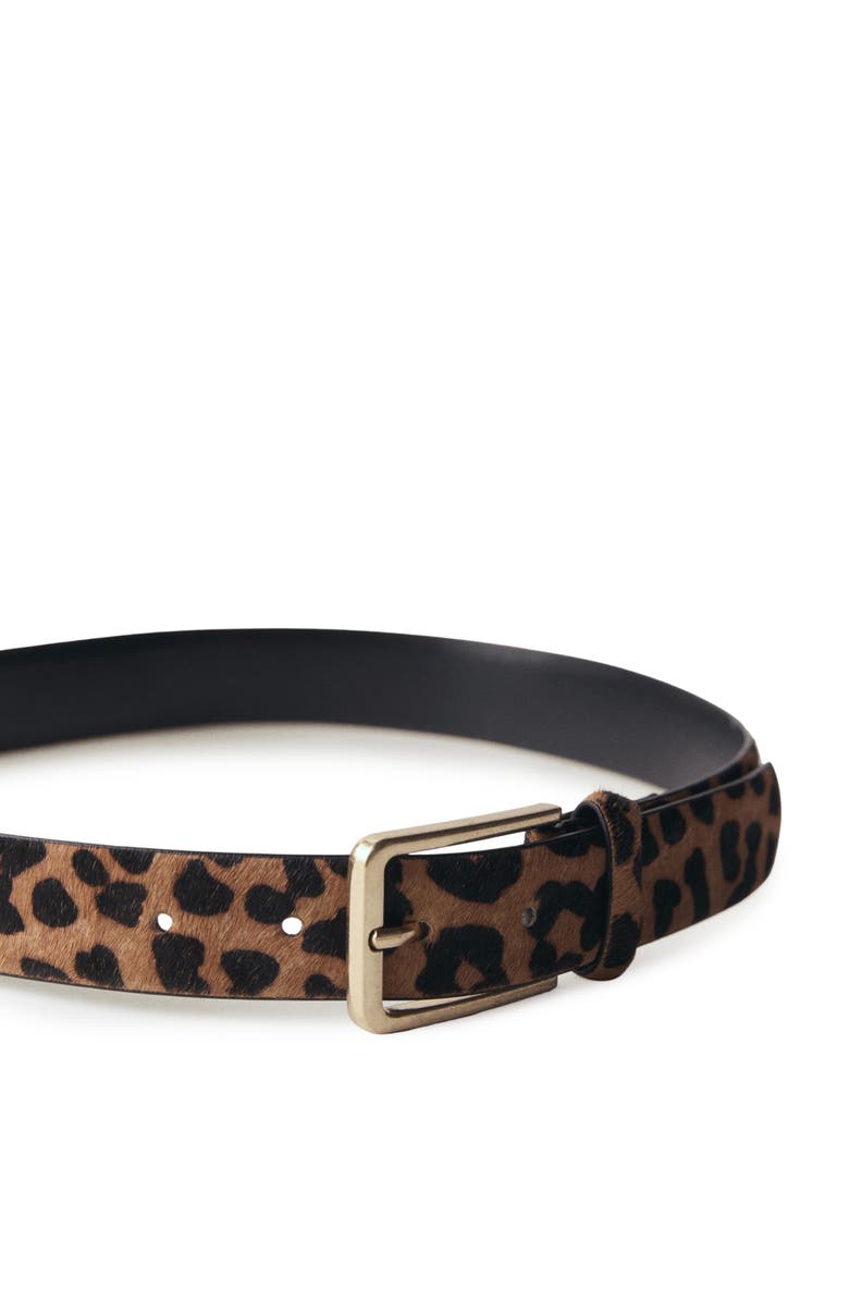 MANGO Leopard Print Genuine Calf Hair Belt, Alternate, color, 