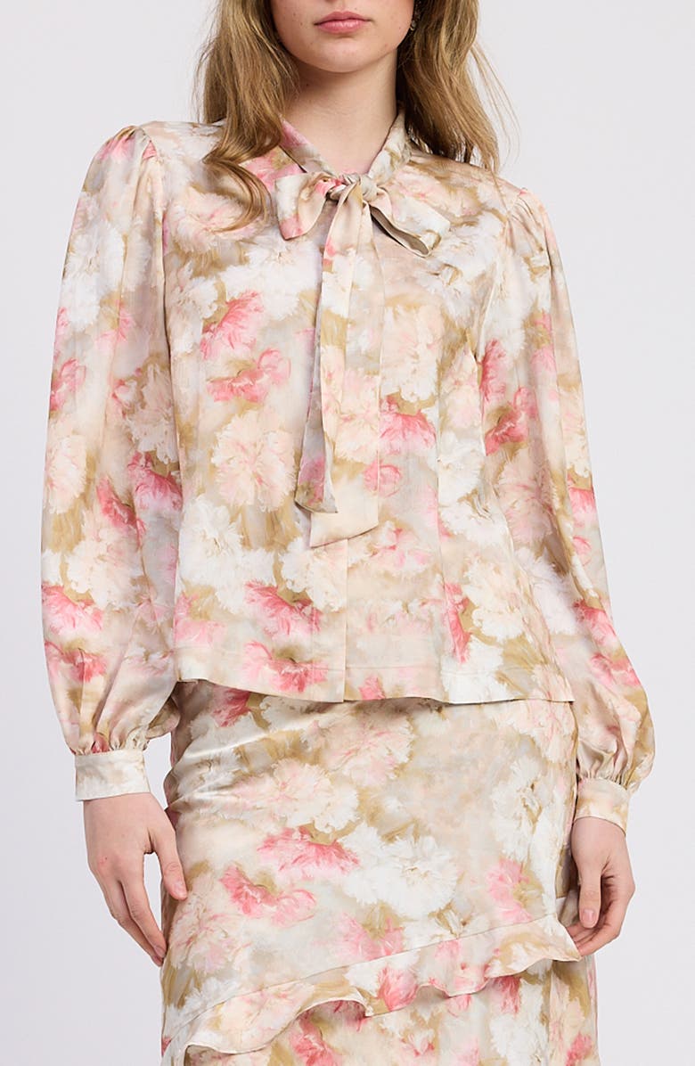 JACQUIE THE LABEL Mackenzie Balloon Sleeve Satin Button-Up Shirt, Main, color, Chartreuse Pink