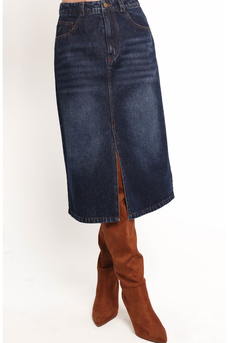 Starcie Denim Midi Skirt, Main, color, MEDIUM DENIM