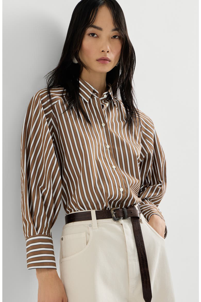 Shadow stripe poplin shirt, Alternate, color, Brown