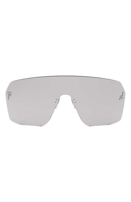 Fendi ' First Rectangular Shield Sunglasses In Shiny Palladium/smoke Mirror